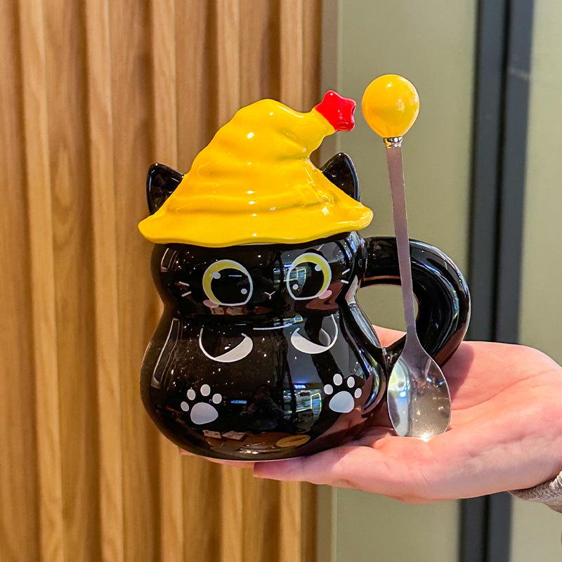 Creative funny birthday gift Halloween magic hat cat ceramic mug for boys and girls practical gifts