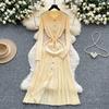 Autumn Winter Women Elegant Polo Collar Knitted Sweater Metal Button Long Maxi Split Pullover Dresses
