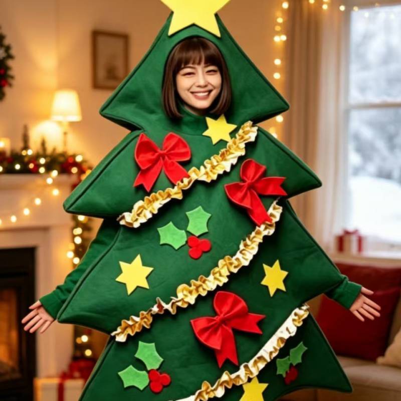 Christmas Tree Costume Set With Bow For Cosplay Holiday Parties