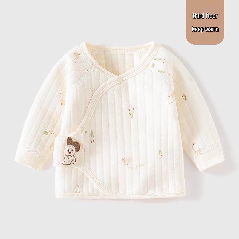 Tagless Pure Cotton Newborn Half-Back Clothes, Monk Style Top for Boys & Girls, Autumn/Winter Pajamas
