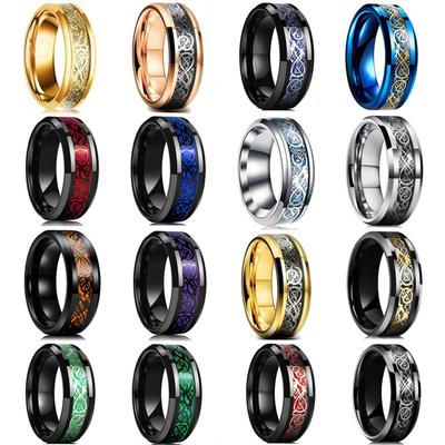30 Colores Moda 8MM Anillos de Dragón Celta de Acero Inoxidable para Hombre Incrustación Anillos de Fibra de Carbono para Hombre Mujer Joyería Regalos Fiesta de Boda