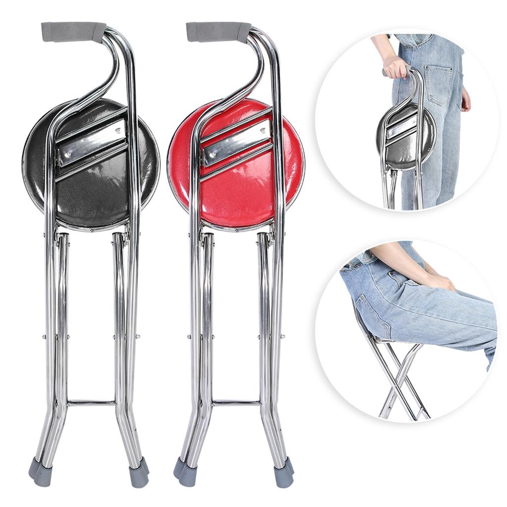 Folding Walking Hand Stick Stool Elderly Stainless Steel Four Leg Thickening Walking Cane