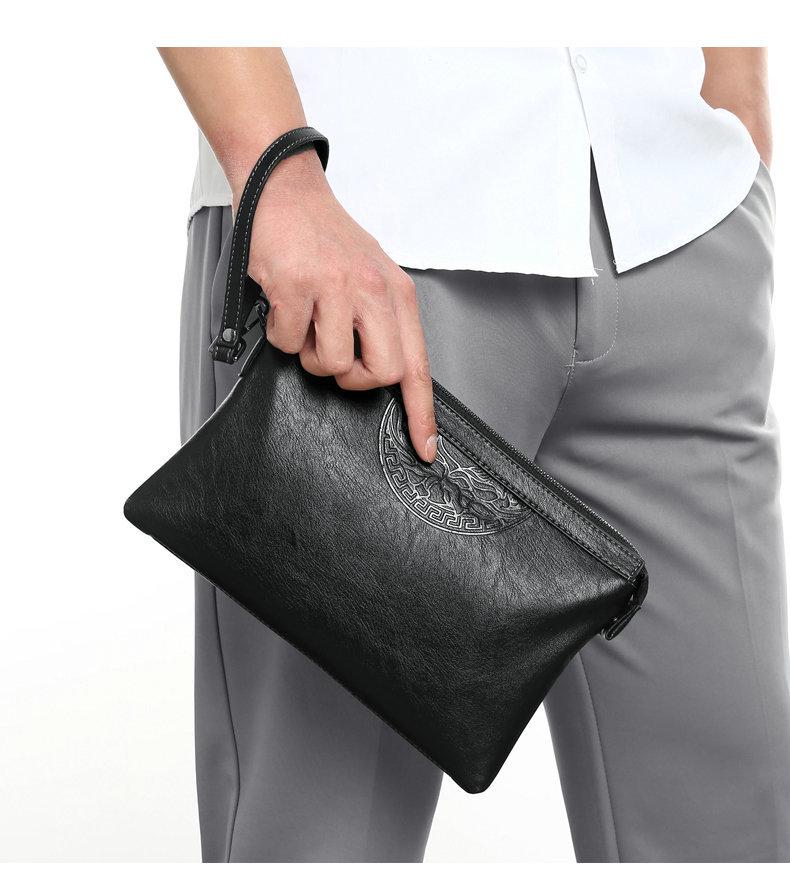 Men's Cross-Border Fashion Zipper Clutch: Large Capacity, Textured Handbag for Business & Portability.