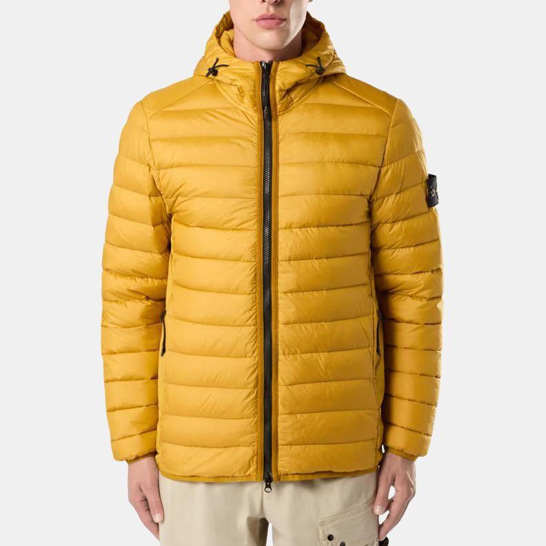 STONE ISLAND FW24 Nylon Daunen-TC Wasserabweisend Kapuzen-Reißverschluss Langarm Leichte gesteppte Jacke Unisex Jacken Senfgelb 811540324-V0034