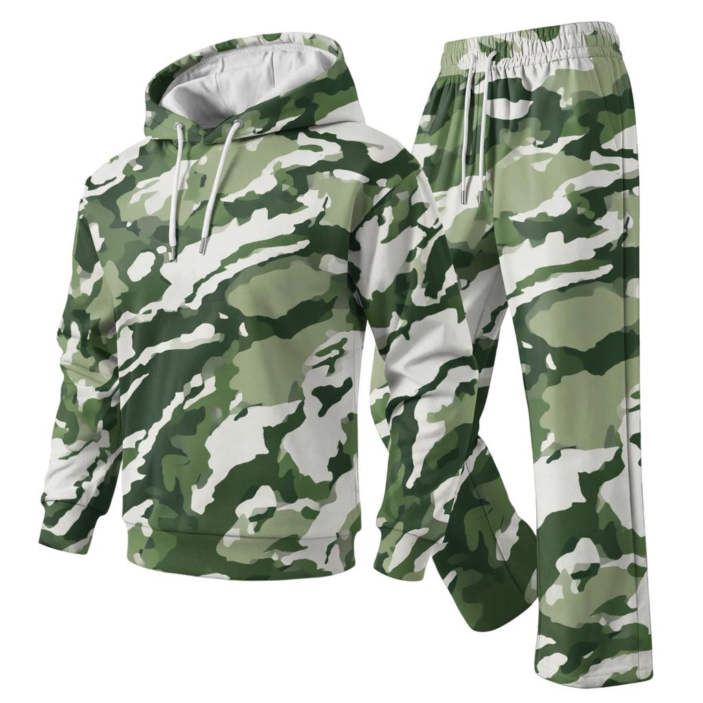 Men's Layer 2 Piece Hoodie and Cargo Pants Set with Elastic Waistband for Casual Wear