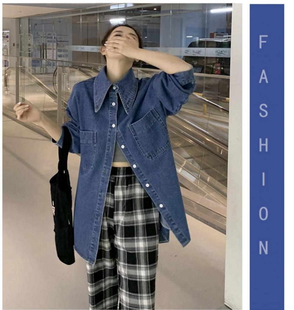 Autumn/Winter Korean-Style Loose Denim Oversized Pointed Collar Shirt Jacket