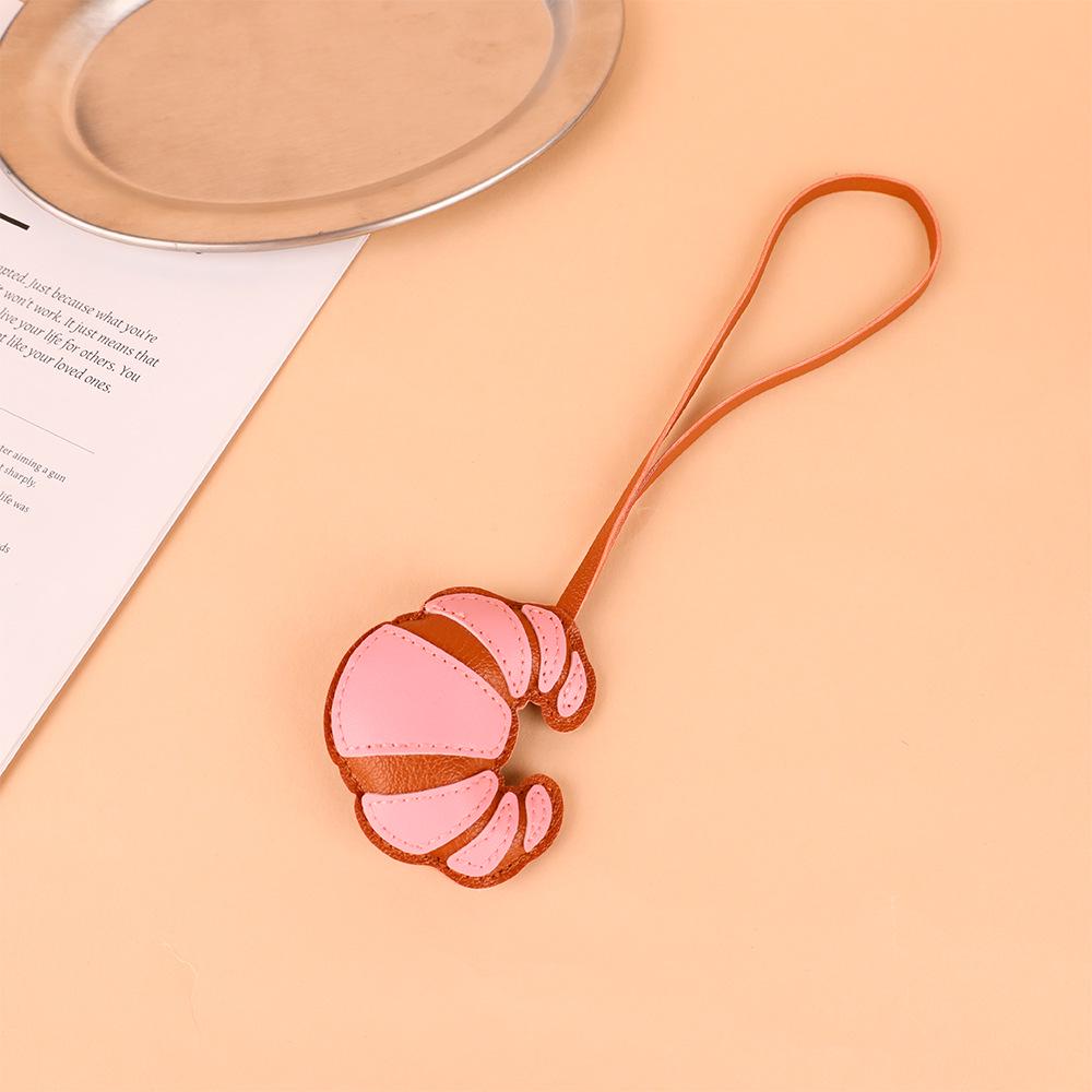 

New PU Leather Croissant Bag Pendant: Handmade Multi-layer Patch Lanyard with Creative Bread Design