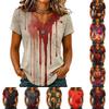 Haut t-shirt décontracté pour femme, manches courtes, col en V, imprimé Halloween
