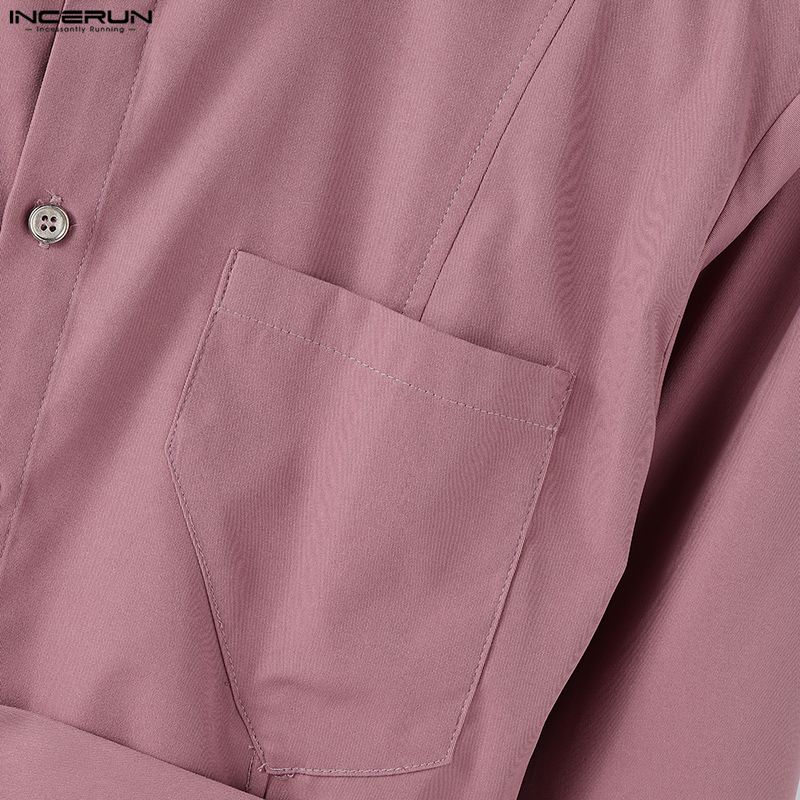 INCERUN S-5XL Men Casual Lapel Neck Long Sleeve Buttons Up Belt Shirts Tops