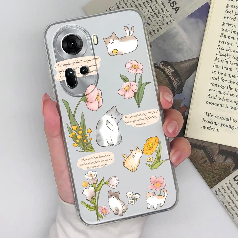 Kryty a pouzdra pro OPPO Realme P1 12 Lite Pro Find X7 Ultra Reno 11 Roztomilá sova kočka Průhledné pouzdro na telefon Ochranná fólie Měkké TPU silikonové pouzdro pro OPPO