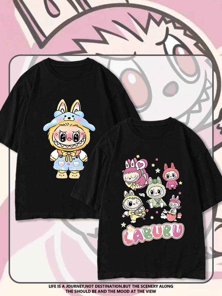 

Футболка с коротким рукавом Labubu Joint Мужская и женская Летний мультяшный топ Одежда с периферией куклы Labubu Повседневный универсальный тренд S