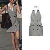 Spring New Arrival American Patchwork Sleeveless Open Back Combination Halterneck Polo Collar Mini Dress 9068589