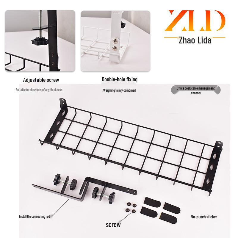 Under-Desk Cable Management Tray & Power Strip Organizer