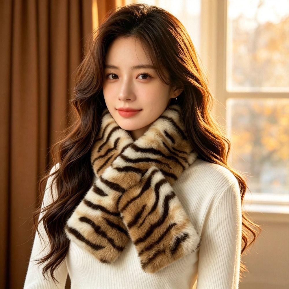 Soft Fluffy Faux Fur Hat Thick Warm Plush Neck Warmer Leopard Print Scarf Women Ladies