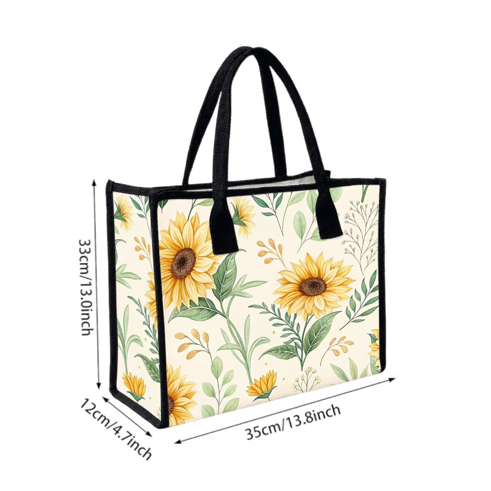 Sunflower Print Tote Bag for Daily Use Shoulder Bag for Outdoor Shopping Commute Portable Stylish Handbag