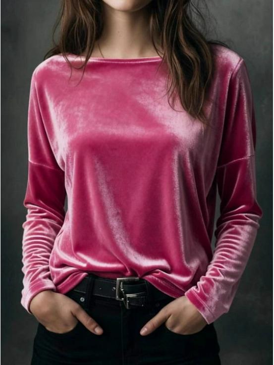 Spring 2026 Elegant Velvet Round Neck Women's Top