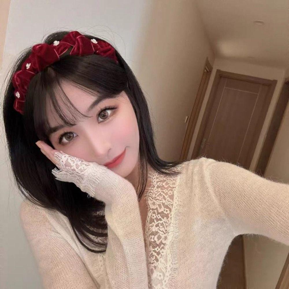 Wide Edged Crystal Bow Headband Solid Color Wide Edged Headband Fashion Bow Hair Hoop  Women Girls