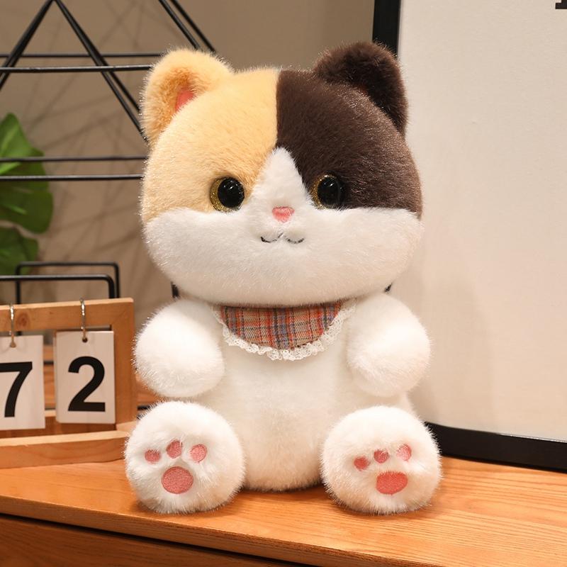 4 Size Happy Pet Kitten Plush Toys Cozy Fluffy Cartoon Baby Bib Kitten Doll Lovely Keychain Bags Hanging Decor Birthday Gift
