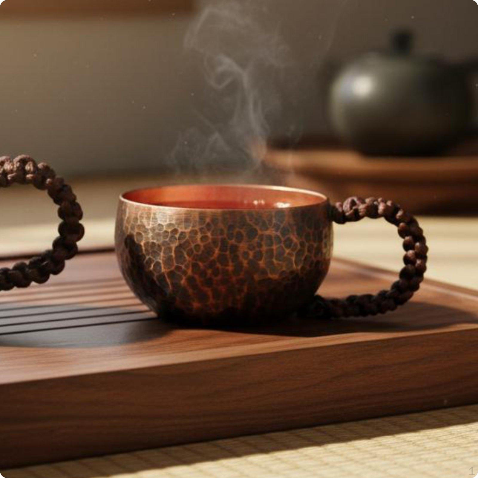 Hammered Copper Teacup Chinese Design Tea Bowl Vintage Mug for Home, Office S S