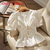 French Chic Summer Blouse With 3d Pattern For Women Fashion And Casual Wear