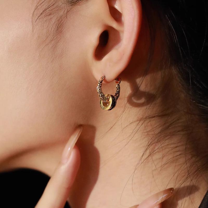 Retro Arabesque Double Hoop Earrings: Vintage Silver Ear Cuffs for Trendy Girls