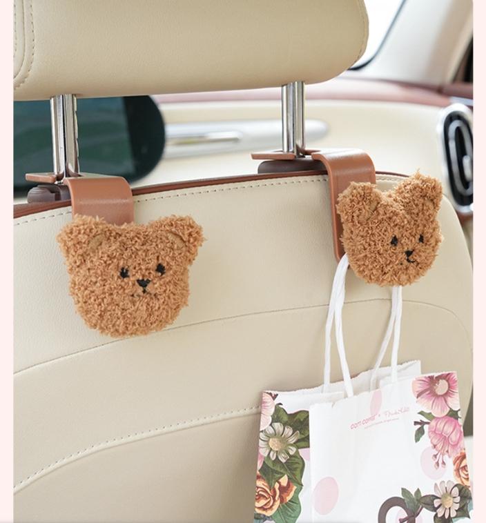 Plush Teddy Bear Rear Hook 2PCS Phone Holder Car Seat Back Hook Hanging Storage Auto Clip Organizer Lazy Rearseat Headrest Stand