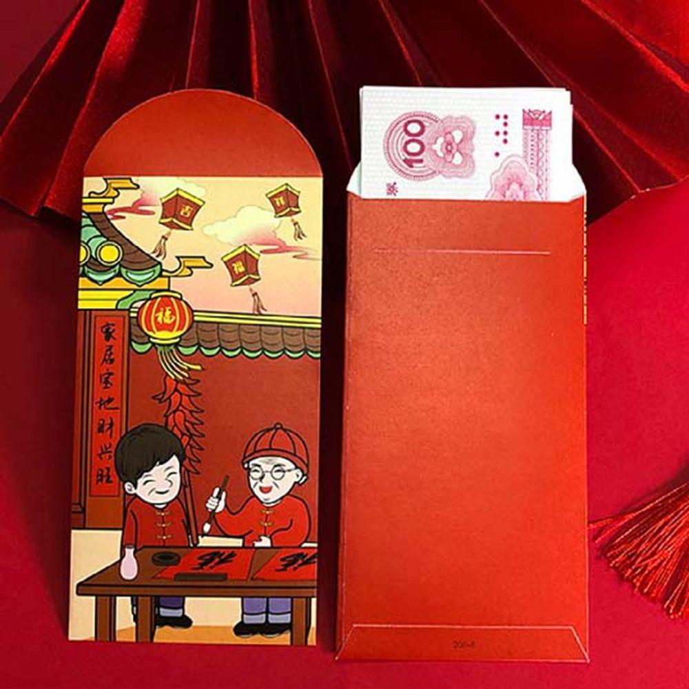 6Pcs Chinese Style Chinese New Year Red Envelopes Paper Money Packet Children