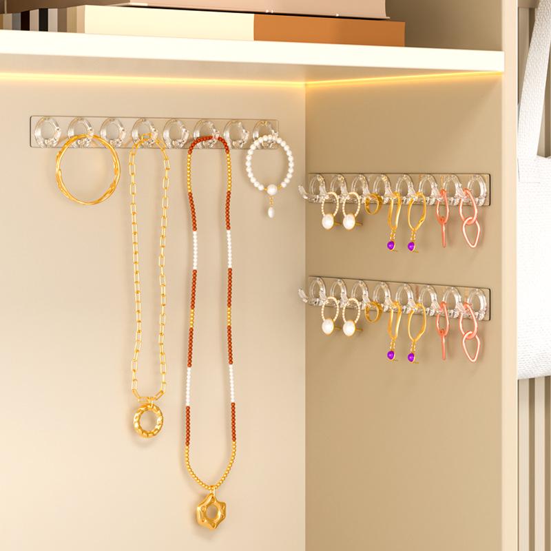 Wall-Mounted Transparent Jewelry & Hair Accessory Rack with Eight Hooks