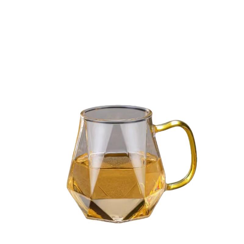 Qianxing Hexagonal Diamond Glass Tumbler Set with Colored Handles