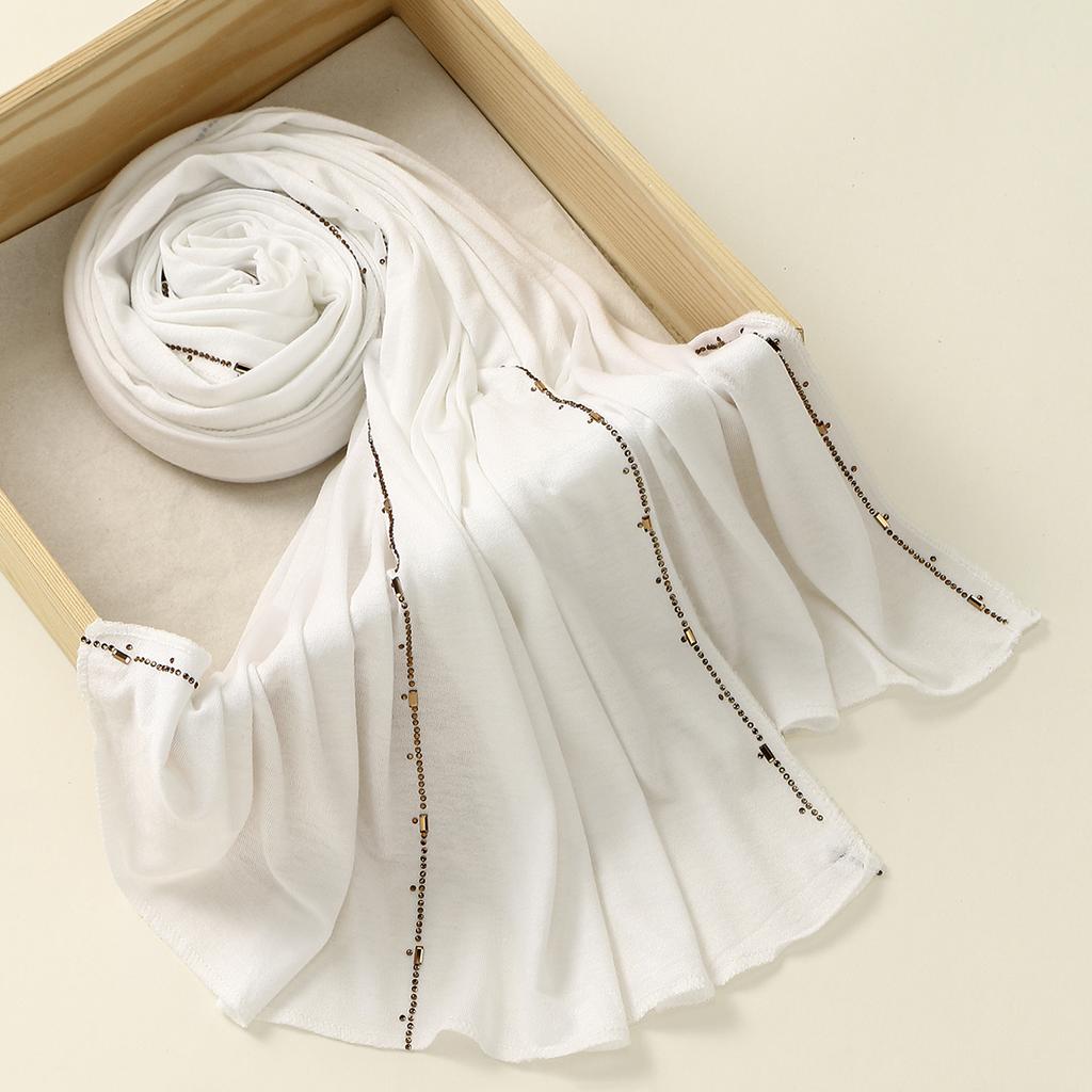 Rhinestone Modal Cotton Jersey Hijab Scarf For Women Stretch Shawl Plain Muslim Headband Fashion Solid Color Long Muffler