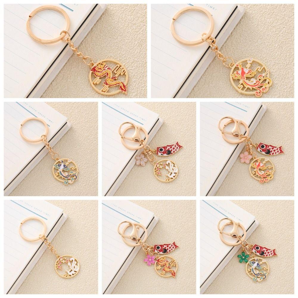 Phoenix Dragon Year Ethnic Luck Keychain Dragon Year Dragon Drop Oil Car Key Ring  New Year Gift