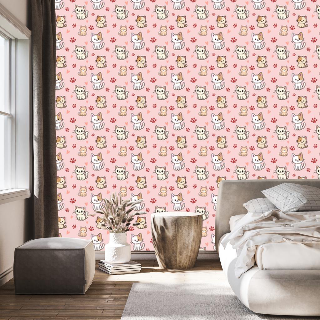 Wallpaper Cats coral and beige for the living room and bedroom 50x1000