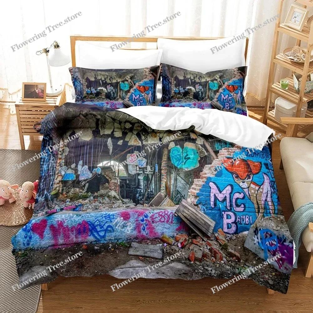Graffiti Duvet Cover Set KingQueen Size Kid Boys Youth Modern Wall Urban Street Art Painting Polyester Bedding Set Pillowcases