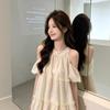 Summer new short-sleeved French dress off-the-shoulder design, thin, sweet and loose skirt, age-reducing short skirt