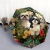 Shih Tzu and Flowers Pattern, Automatic Folding Umbrella, Portable and Foldable Design, 8 Ribs, a Christmas or Birthday Gift.