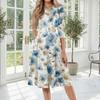 Damen Freizeitkleid mit Rundhalsausschnitt, Dreiviertelärm, Blumendruck, Midi-Länge, Leicht, Bequeme Passform mit Taschen