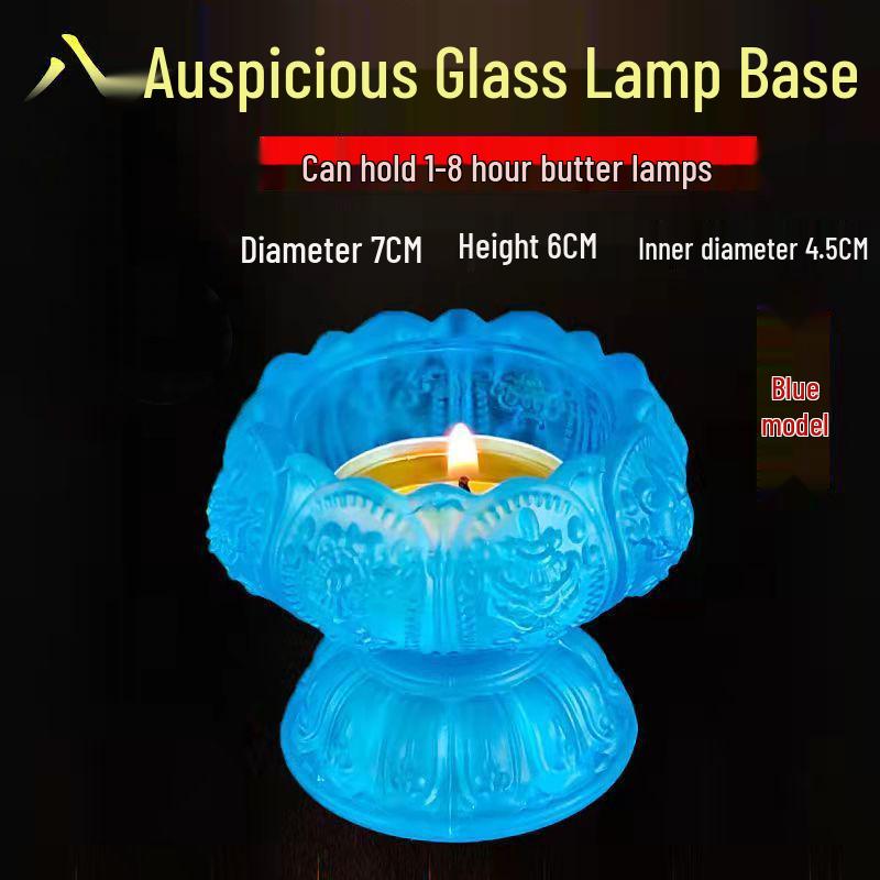 Colorful Lotus Ghee Lamp: Crystal Glass, Pure Copper Candle Holder for Buddhist Offerings