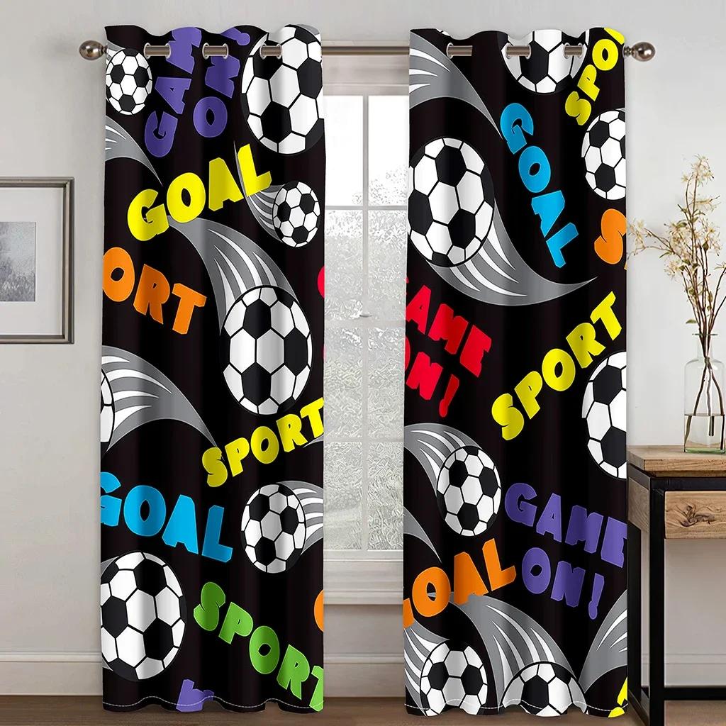 3D Cartoon Football Soccer Sports Free Shipping Window Curtains For Living Room Kids Bedroom Bathroom Kicthen Door Home Decor2Pc
