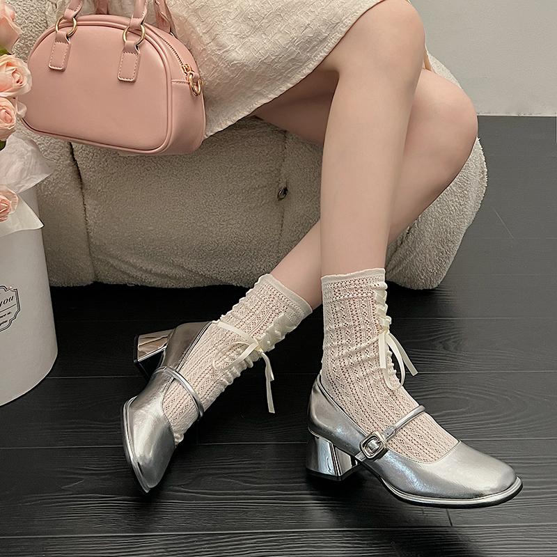Fashion New Style Women's Temperament Women's High Heel Mary Jane Shoes French Elegance with Heel Women's Single Shoes Daily Solid Color
