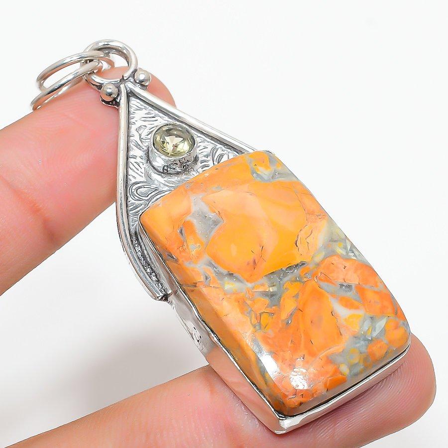 

Подвеска из стерлингового серебра 925 пробы с натуральной яшмой малигано и цитрином, 2,64 дюйма Z2N74