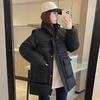 Winter New Style Waisted Horn Button Mid-length Cotton Coat for Women, Fashionable Slim Down Cotton Coat, Stand Collar Jacket