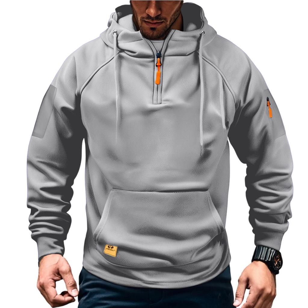 Men'S Sports  Leisure  Half Zipper  Multiple Pockets  Hooded Hood  Hoodie