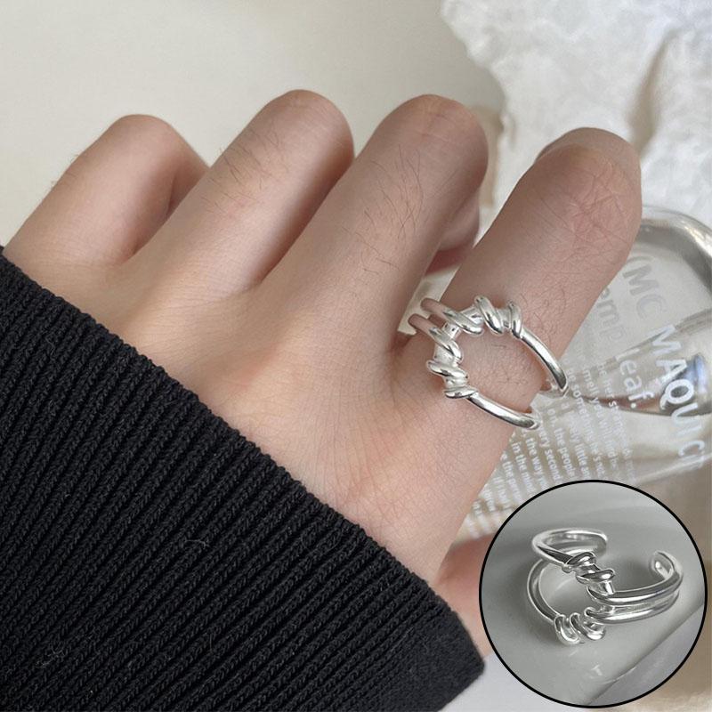PANJBJ 925 Sterling Silver Texture Ring For Women Hollow Out Minimalism Vintage Jewelry Gift Dropshipping