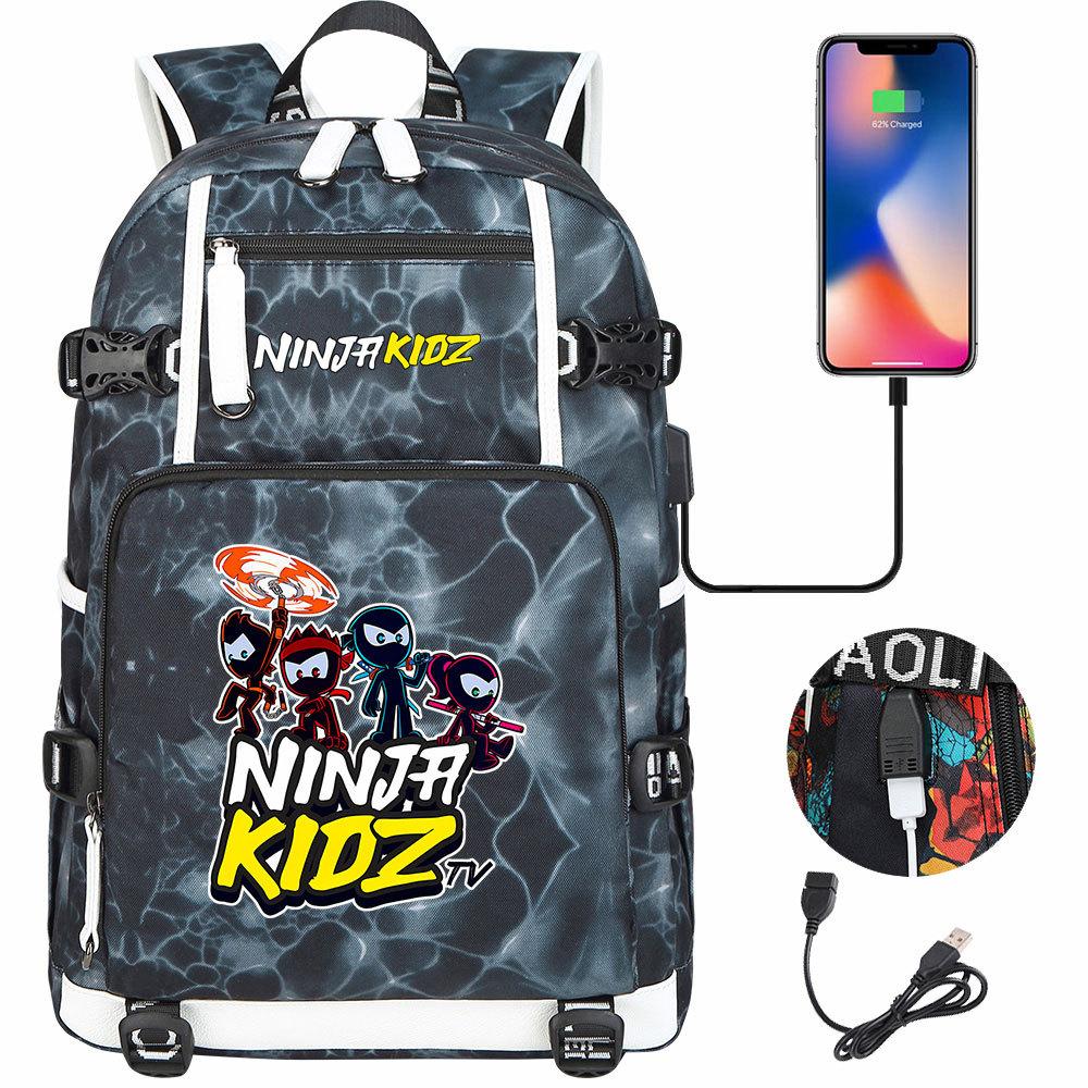 Print Kids Backpack with USB Charging Port, Teenagers School Bookbag, Lightweight Travel Daypack with Headphone Jack Anti-Theft Design