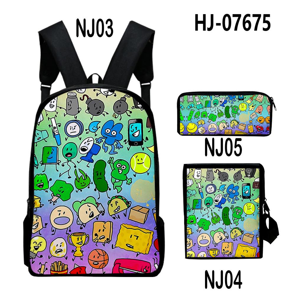 Ensemble de 3 sacs à dos Jacknjellify Battle for Dream Island : sacs bandoulière, sac à dos de jour, sac à fermeture éclair pour étudiant, trousse originale