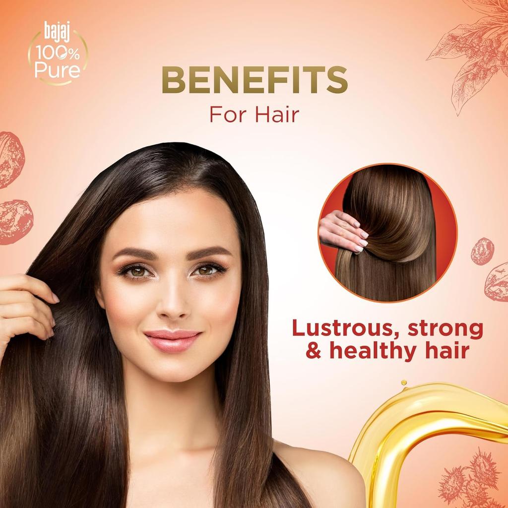 BAJAJ 100% Pure Castor Oil 200ml Natural Cold-Pressed Hair Skin Oil No Silicones Paraben Lead Free