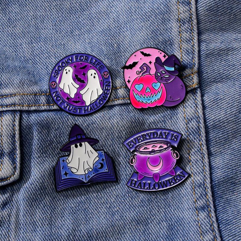 Glow In Dark Halloween Ghost Pumpkin Brooch Alloy Enamel Badge Festival Gift Accessory Cartoon Pin Corsage
