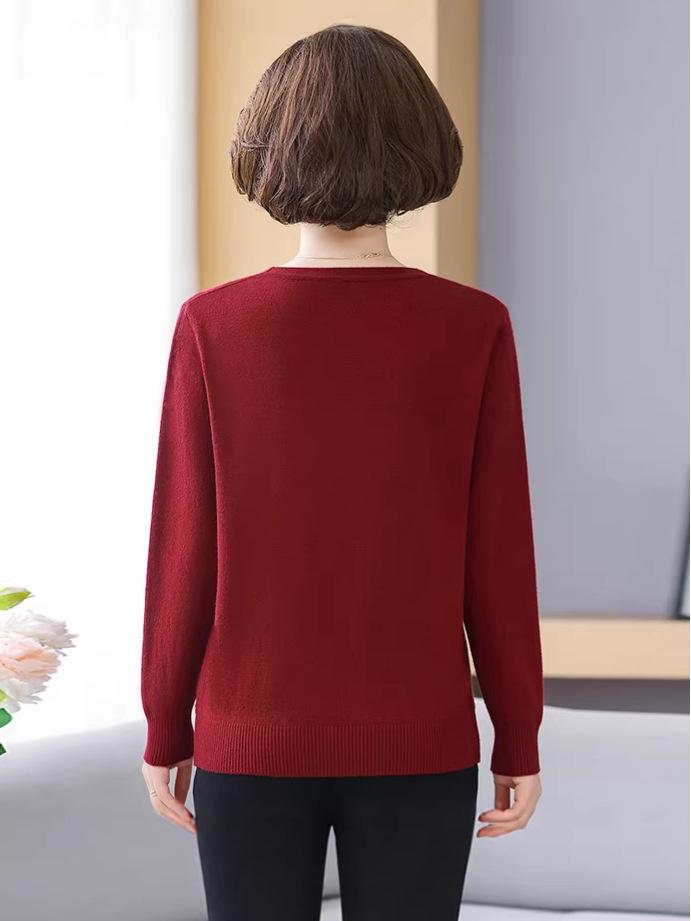 Spring/Fall Thin Knitwear for Middle-Aged & Elderly Women: Stylish Stretch Pullover