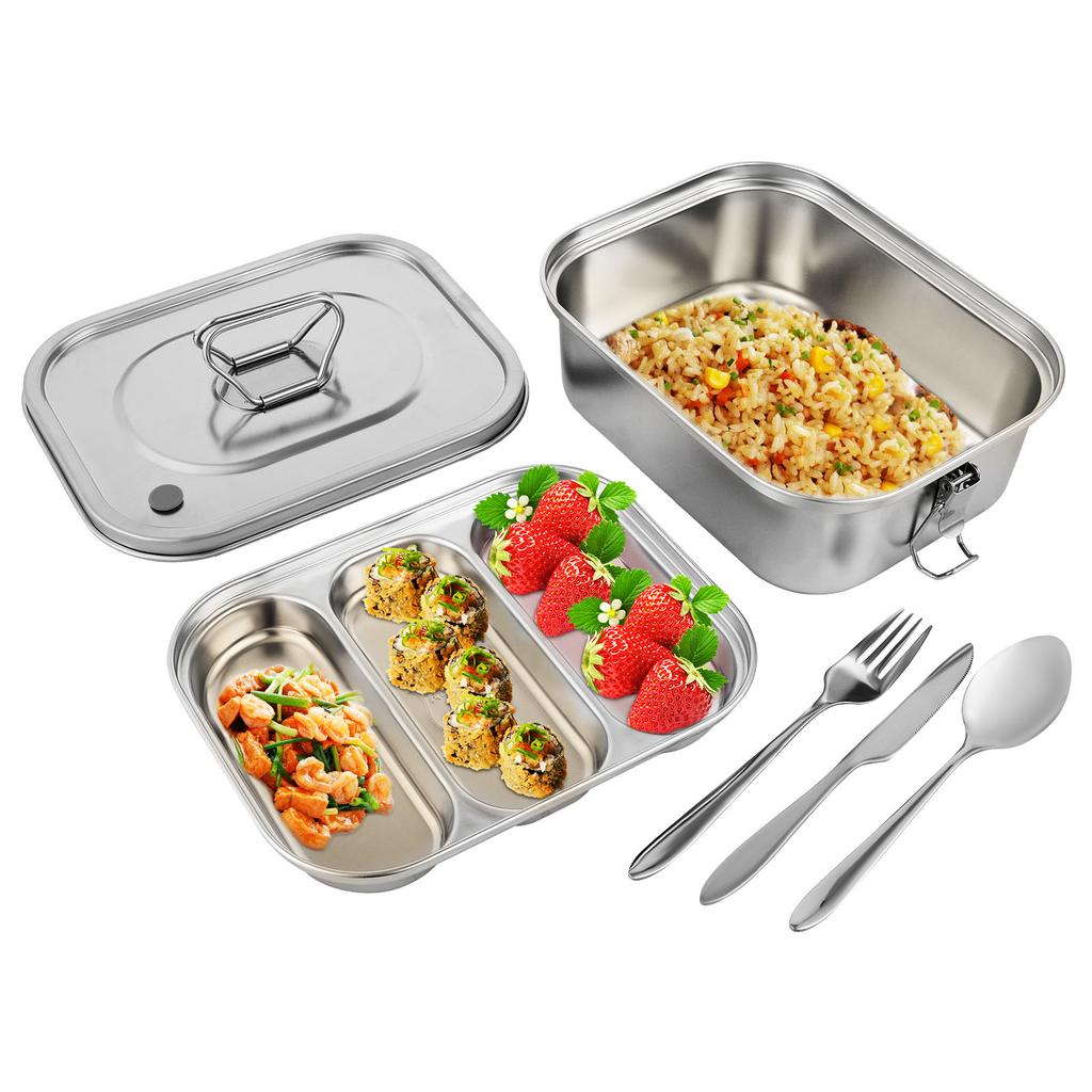 Lancheira Bento de Aço Inoxidável Lancheira de Metal Recipientes para Armazenamento de Alimentos com Clipes Traváveis Lancheiras para Trabalho, Escola
