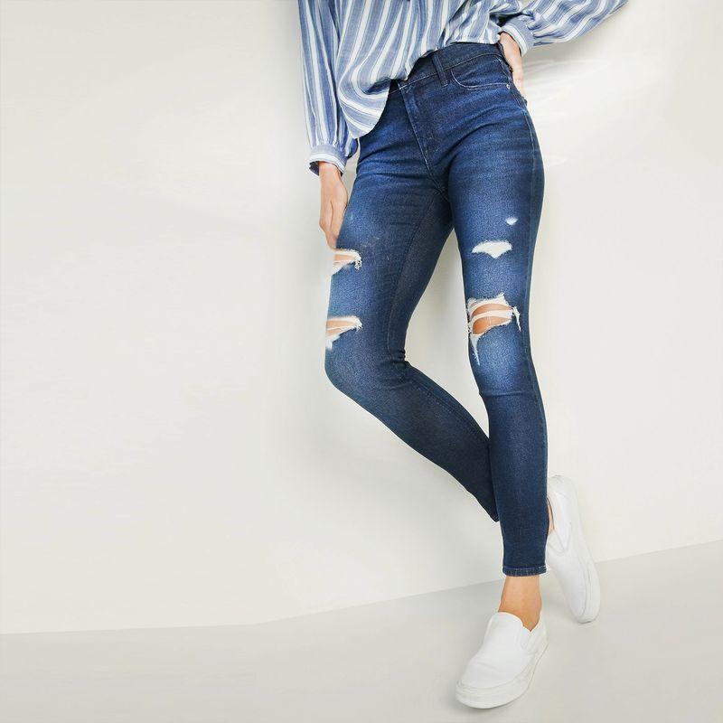 

20% off for One Piece, Two Pieces, 5 Fold Visual Seconds, Fine Blue High Waist Stretch Ripped Ankle-Tied Pencil, Nine Points Denim C TORRID pants with holes XT pants length 28